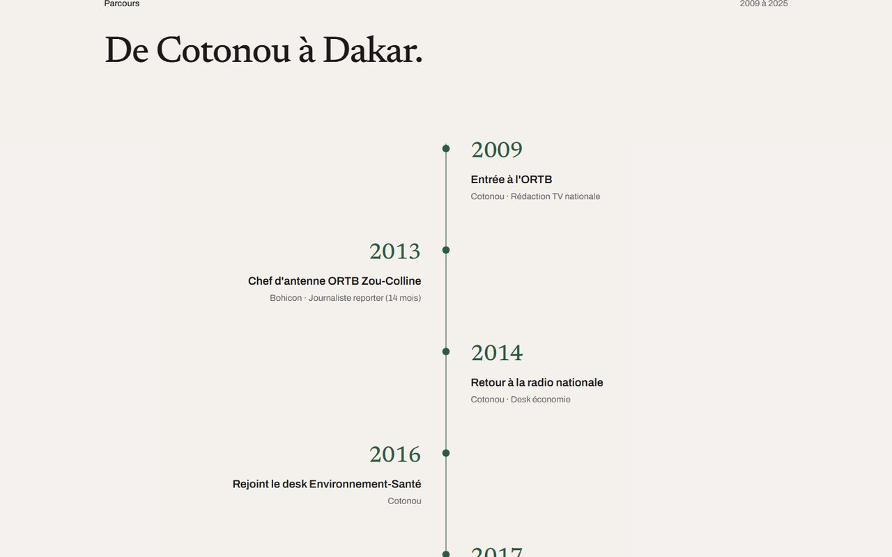 Frise de carrière de Cotonou à Dakar