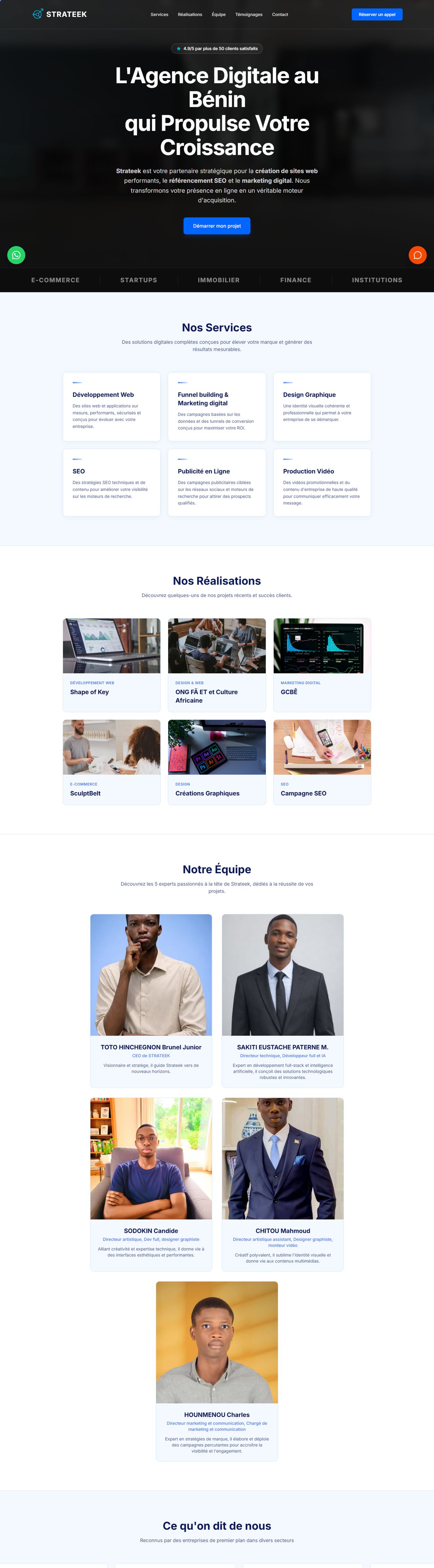 Page d’accueil du site de l’agence Strateek