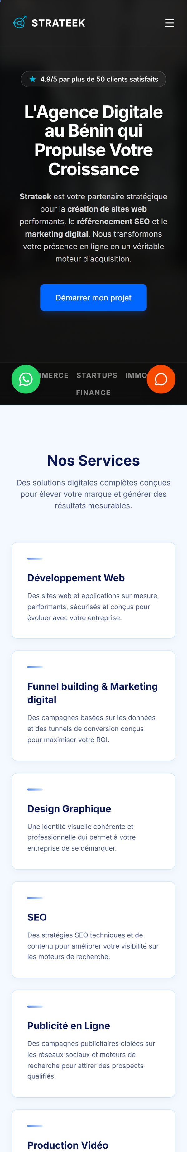 Site de l’agence Strateek sur mobile