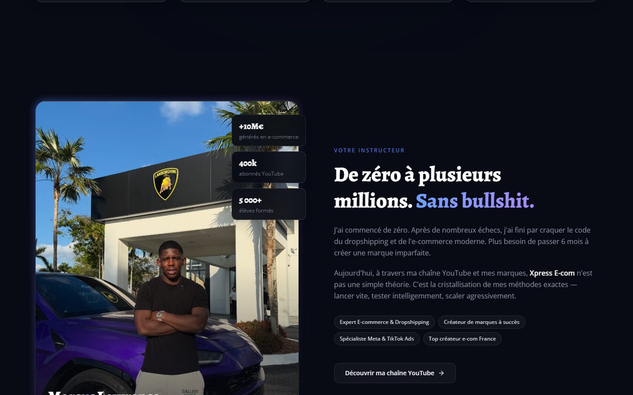 Section instructeur de la landing page