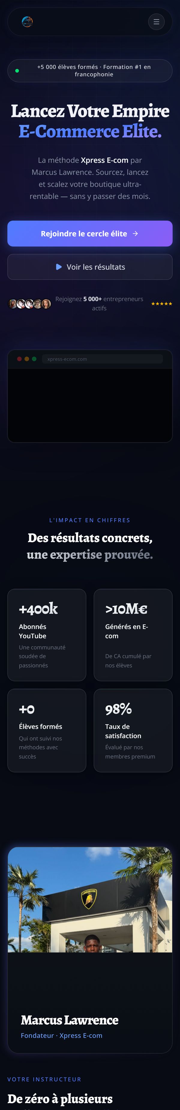 Landing page Xpress E-com sur mobile
